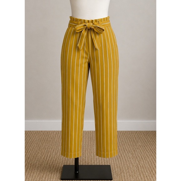 Topshop Pants - Topshop Pants Womens Size 2 Striped Paperbag Waist Tie‎ High Rise Straight Leg